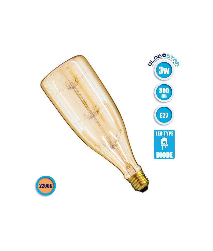 GLOBOSTAR® MAGNUM 99208 Λάμπα E27 MN80 LED 3W 300lm 360° AC 220-240V IP20 Ultra Θερμό Λευκό 2200K - Diode HP Filament Chip - Μελί - Μ8 x Π8 x Υ23cm - 3 Χρόνια Εγγύηση